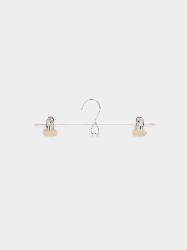 Hanger for trousers/skirts, 33 cm, 3 pcs, with clips, coated metal, beige, Colorful house, image-2