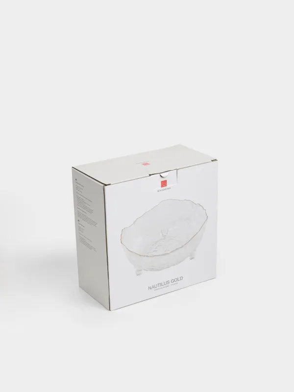 Salad bowl, 21x10 cm, 1.3 l, on legs, glass, with golden edging, Nautilus gold, image-5