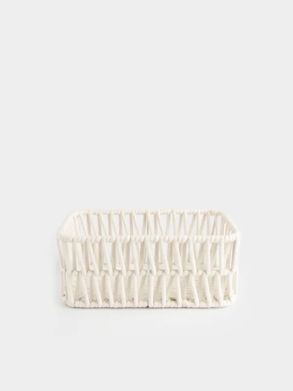 Storage basket, 34x24x14 cm, cotton / metal, rectangular, milky, Weaving, Cozy, image-0