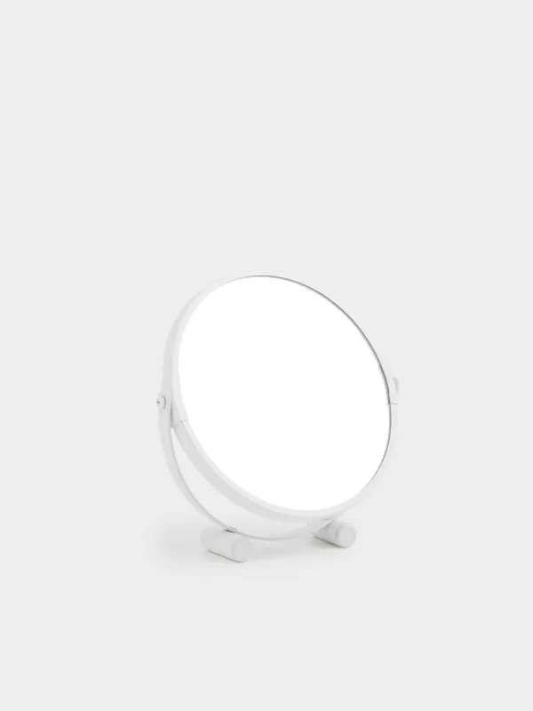 Table mirror, 19x18/15 cm, double-sided, metal, round, white, Vesta, image-0