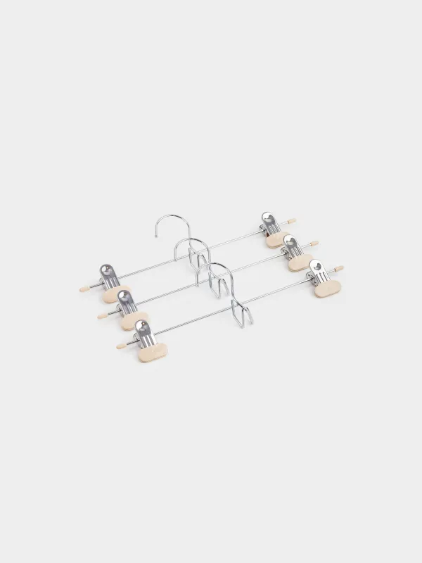 Hanger for trousers/skirts, 33 cm, 3 pcs, with clips, coated metal, beige, Colorful house, image-1