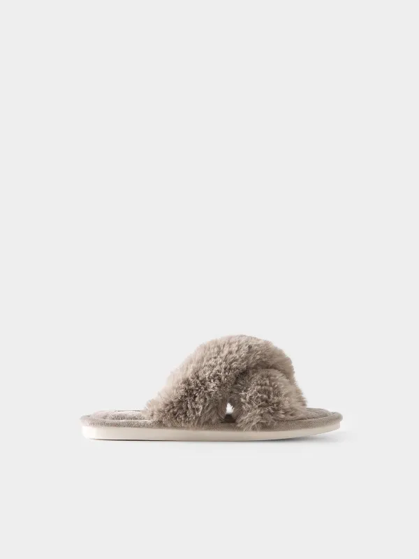 Women's slippers, homewear, size 36-37, polyester, brown, Tape, image-0