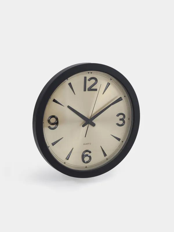 Wall clock, 40 cm, plastic/ glass, round, golden black, Dial, image-1