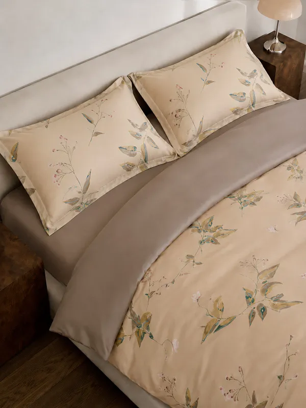 Bed linen set euro, Tencel 300 TC, beige, Leaves, Tencel, image-1