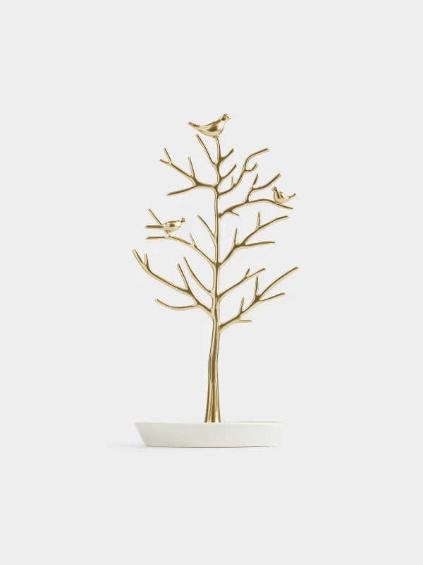 Jewelry holder, 30 cm, metal, gold, Wood with birds, Magic tree, image-1