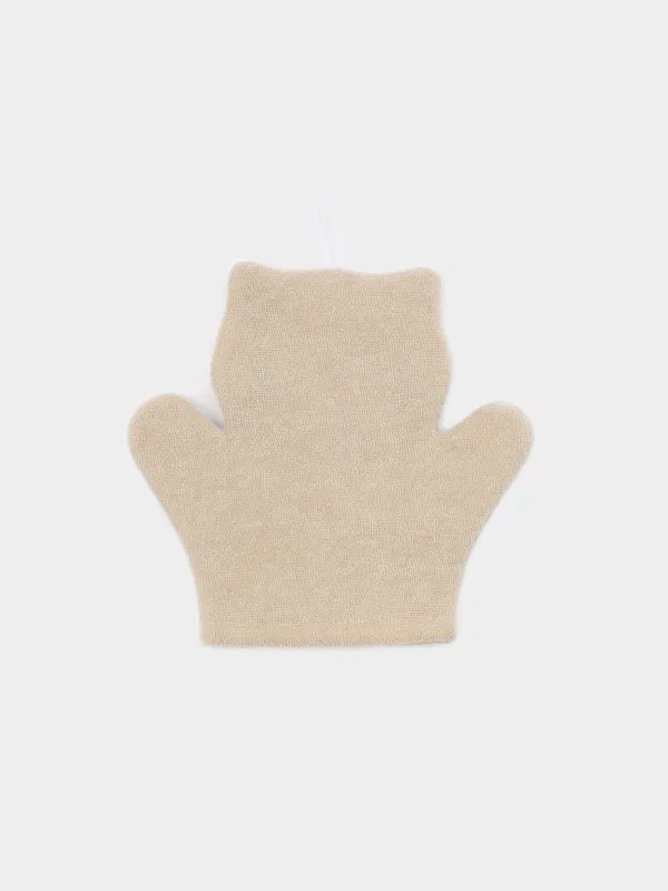Sponge-mitten for washing the body, 20x20 cm, children's, polyester, beige, Cat, image-1