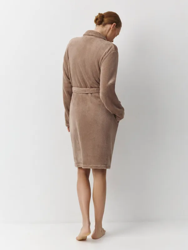 Women's robe, homewear, size S-M, Long sleeve, polyester, mocha, Drew, image-3