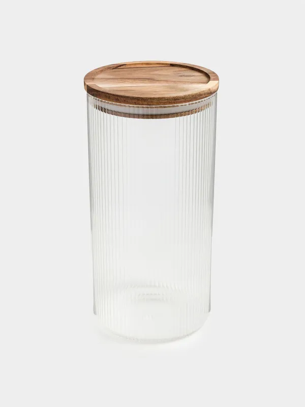 Can for bulk products, 1,7 l, glass B / wood, Ravi wood, image-1