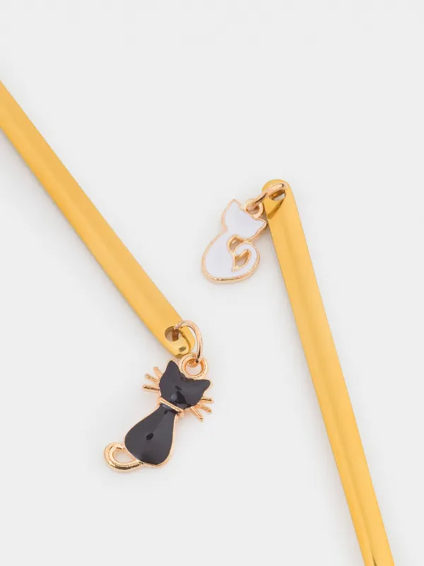Dessert spoon, 14 cm, 2 pcs, steel, golden, Cats, Cat, image-4