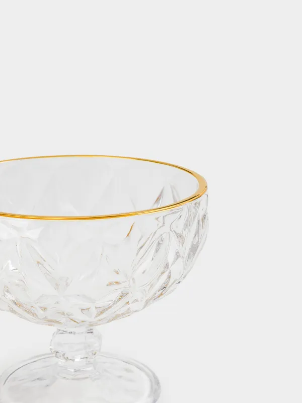 Cream bowl, 11 cm, 320 ml, P glass, with golden edging, Rhomb gold, image-1
