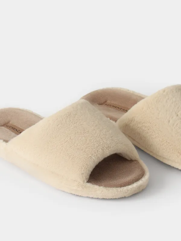 Women's slippers, homewear, size 36-37, faux fur/velour, beige-brown, Faux, image-3