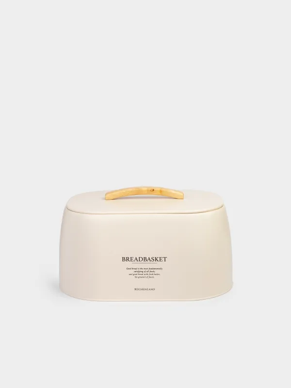 Bread box, 33x23x18 cm, metal / wood, oval, milk, Course, image-0