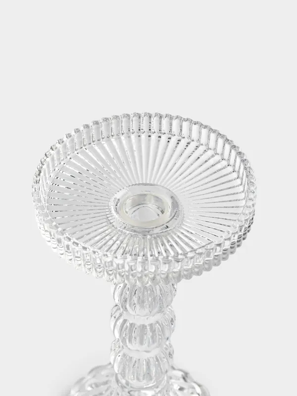 Candle holder, 16 cm, for cylindrical / thin candles, on a leg, collapsible, glass R, Ribby, image-4
