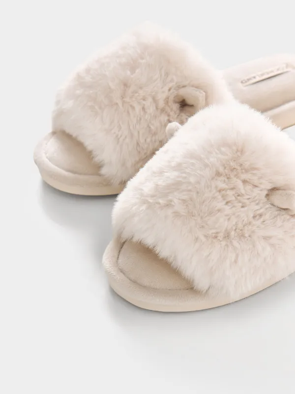 Women's slippers, homewear, size 36-37, polyester, milky, Fur, image-2