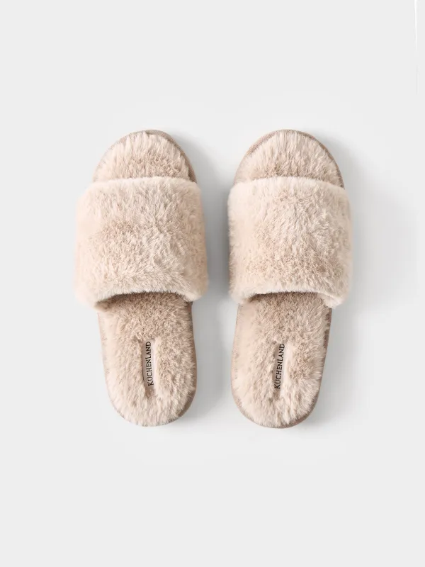 Women's slippers, homewear, size 36-37, faux fur, beige, Bushy, image-1