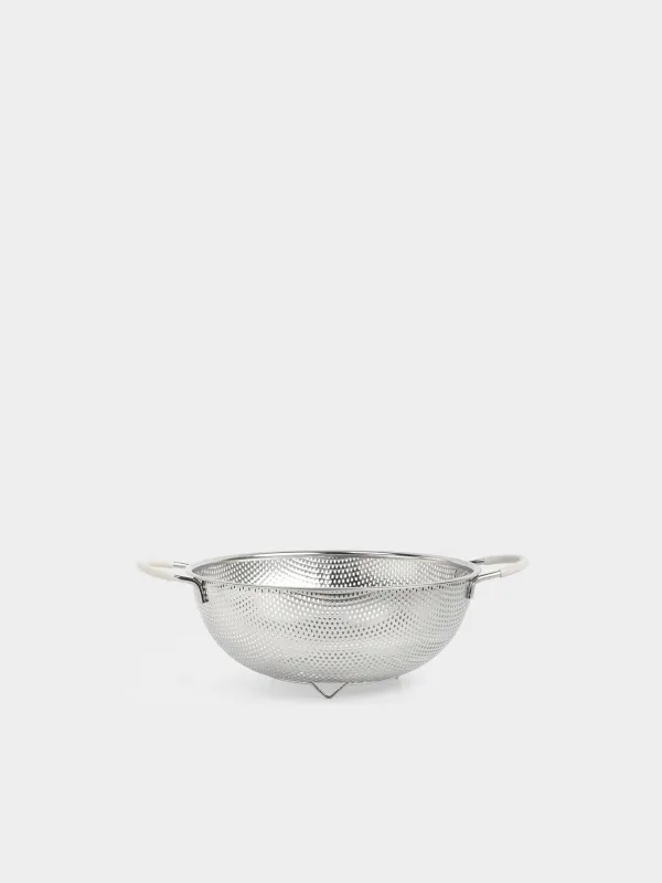 Colander, 25 cm, with two handles, steel / silicone, beige, Sieve, image-0