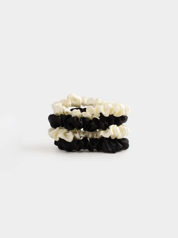 Elastic band for hair, 6 cm, 4 pcs, in the heart, satin, milk/black, Silk, image-2