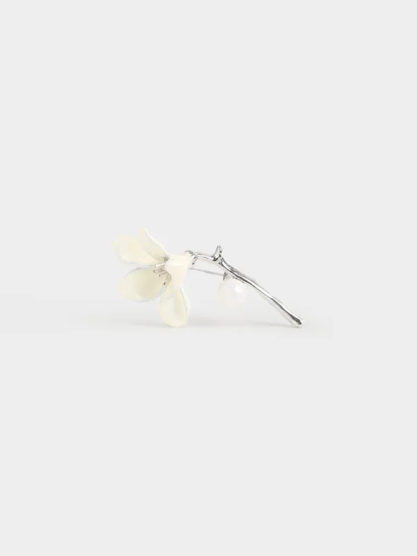 Brooch, 6 cm, metal / plastic, silver, Flower, Jewelry flower, image-0