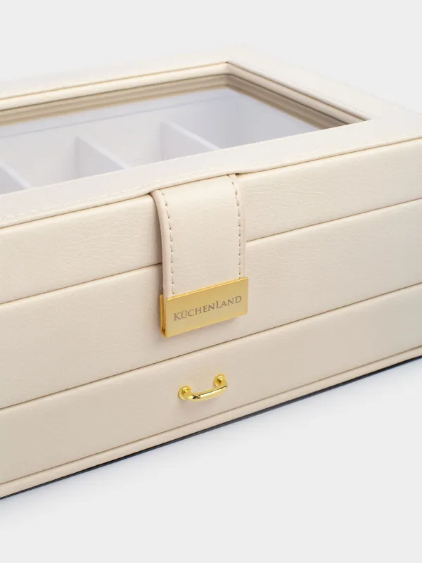 Jewelry box, 26x18 cm, wood/PU leather, ecru, Premiere, image-6