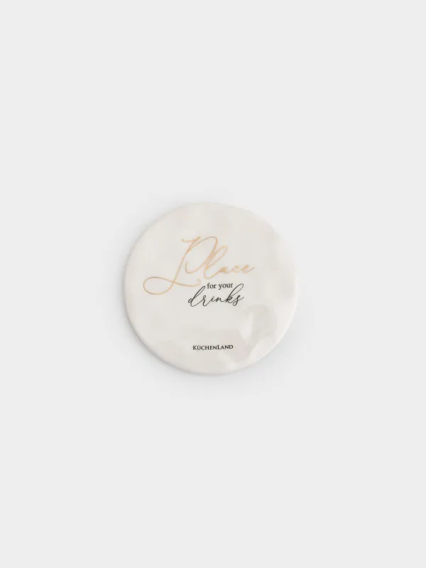 Coaster, 10 cm, ceramic, round, milky, Crumpled effect, Crumple kitchen, image-0