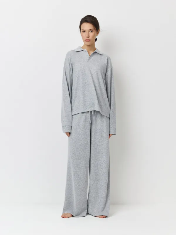 Women's jumper, homewear, size L, with polo collar, polyester/spandex, grey, Bertha, image-1