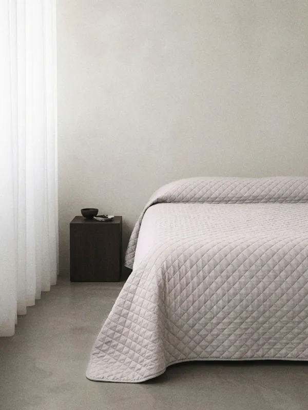 Bedspread, 220x240 cm, quilted, corduroy/microfiber, beige-gray, Stitch velvet, image-0