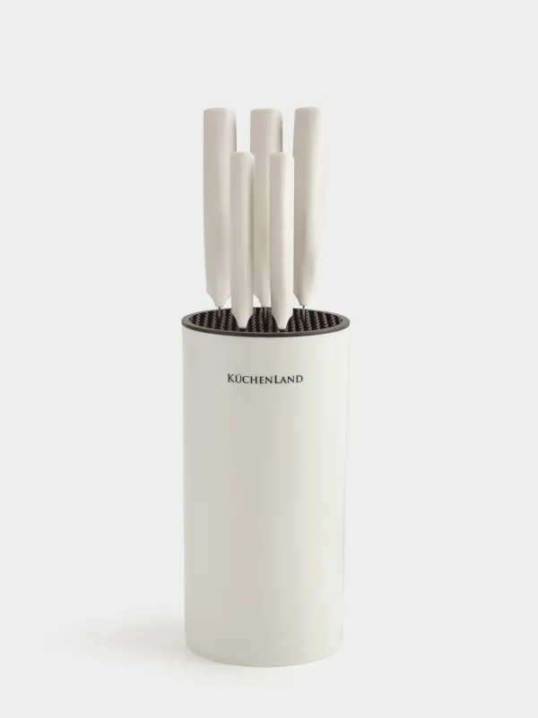 Knife set, 5 pr, in stand, steel / plastic, grey, Daily, image-6