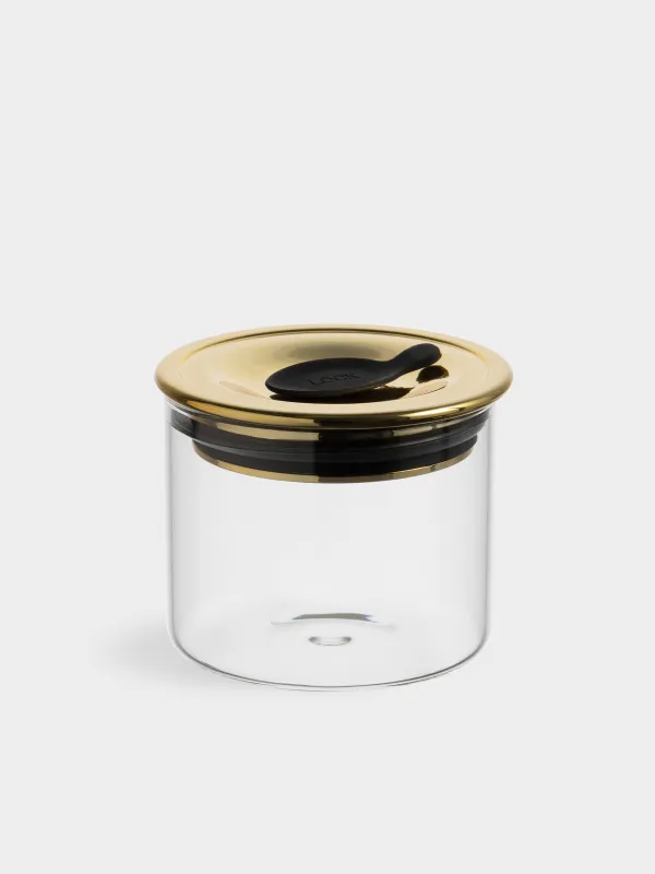Bulk products jar, 450 ml, glass B / plastic, Golden lid, Classic gold, image-0