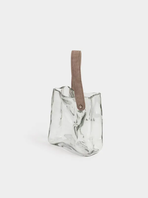 Flower vase, 17 cm, decorative, with handle, glass / polyurethane, grey, Bag, Crumple color, image-1