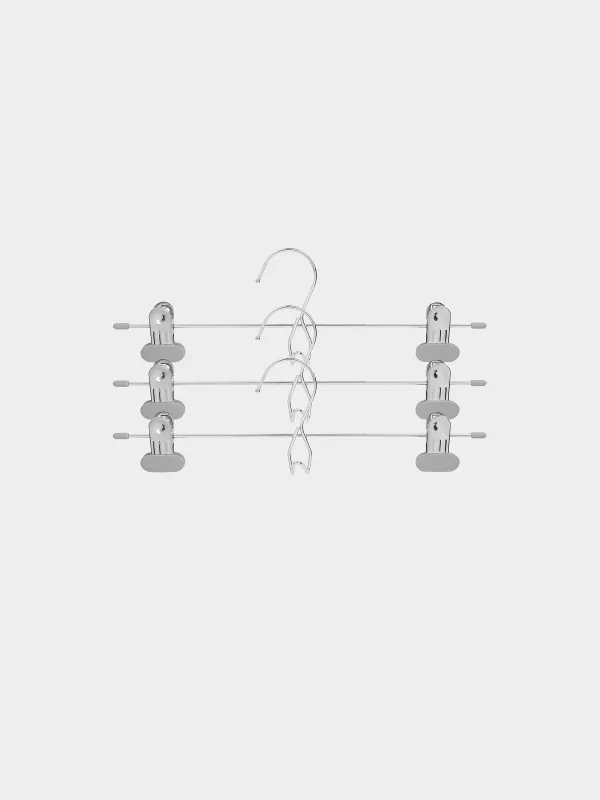 Pant/skirt hanger, 33 cm, 3 pcs, with clips, Coated metal, Grey, Colorful house, image-0