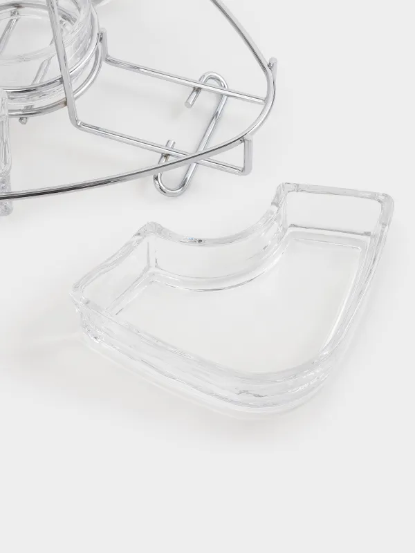 Snack set, 28x15 cm, 3 compartments, with handle, glass / steel, Lamerie, image-3