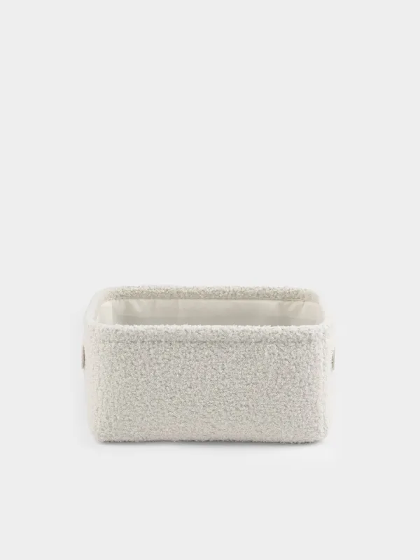 Storage basket, 25x19x12 cm, with handles, boucle, rectangular, milk, Boucle, image-0