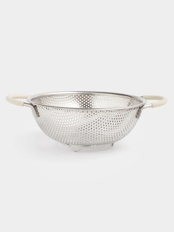 Colander, 19 cm, with two handles, steel / silicone, beige, Tammy, image-1