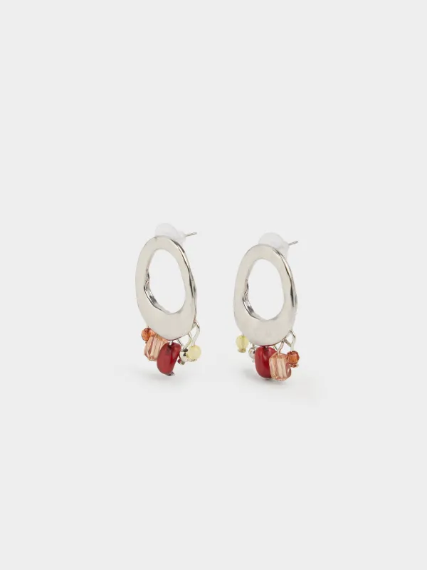 Stud earrings, 4 cm, 2 pcs, metal / plastic, gold, Beads, Jewelry, image-1