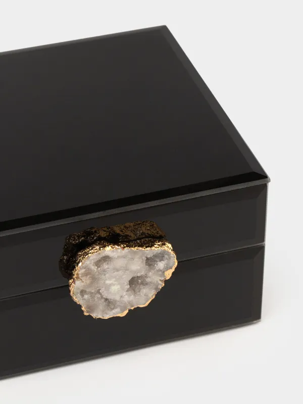 Jewelry box, 12x7 cm, glass, mirror, black, Glossy black, image-5