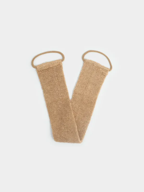 Washcloth-tape for washing the body, 58х10 cm, hemp fiber, beige, Eco life, image-0