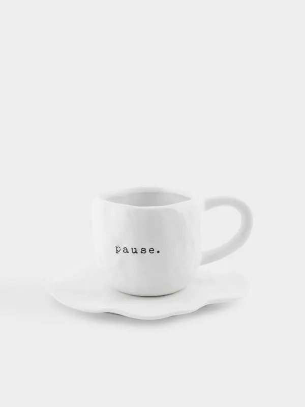 Tea pair, 1 person, 2 items, 450 ml, ceramic, white, Pause, Crumple font                  , image-0