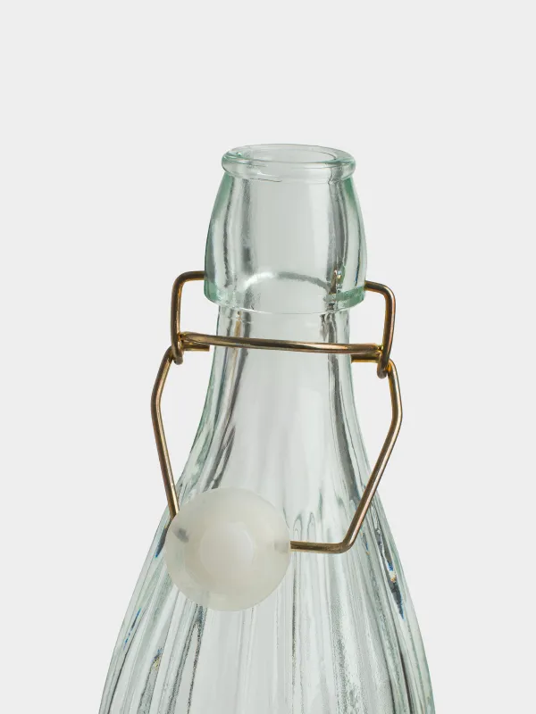 Oil or vinegar bottle, 1 l, with clip, glass R / metal, Ribby gold, image-2