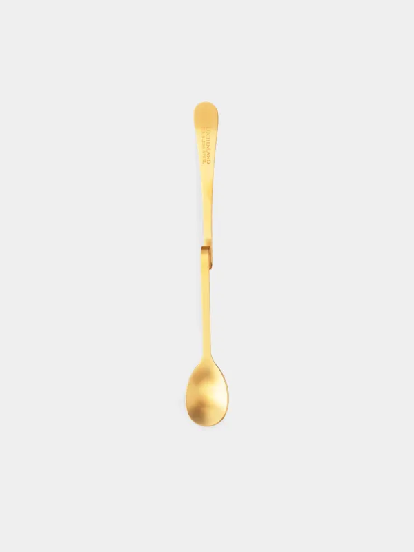 Tea spoon, 20 cm, with curved handle, steel, golden, Classic gold, image-0