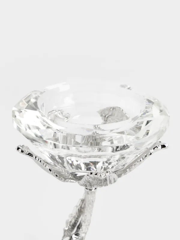 Candlestick, 9 cm, for tea / thin candle, on a leg, crystal glass / metal, Flower, Diamond, image-2
