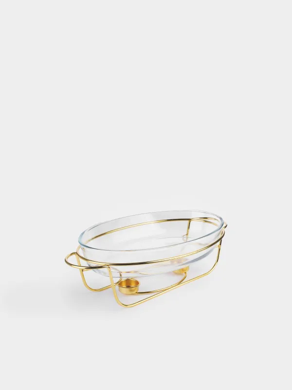 Chafing dish, 35x24 cm, glass T/steel, oval, golden, Classic gold, image-1