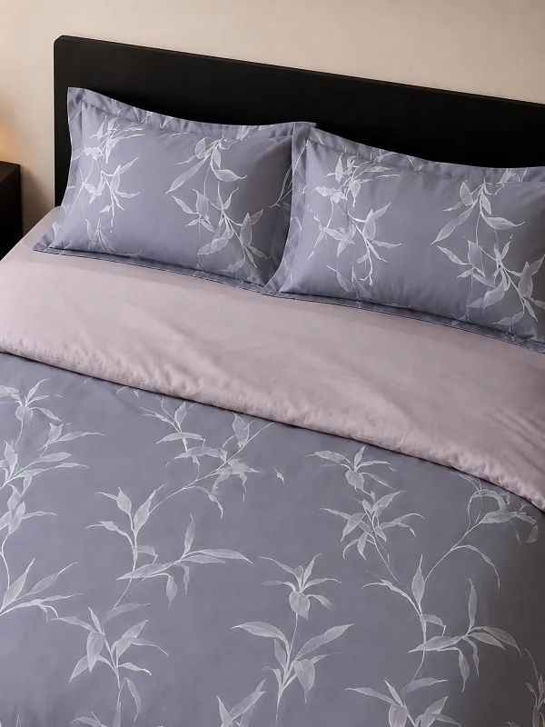 Bed linen set, euro, tencel 300 TC, gray-purple, Leaves,Tencel, image-1