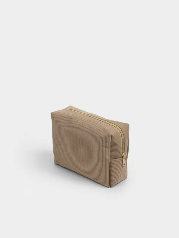 Makeup bag, 25x18 cm, ribbed, velvet, beige, Moire, image-5