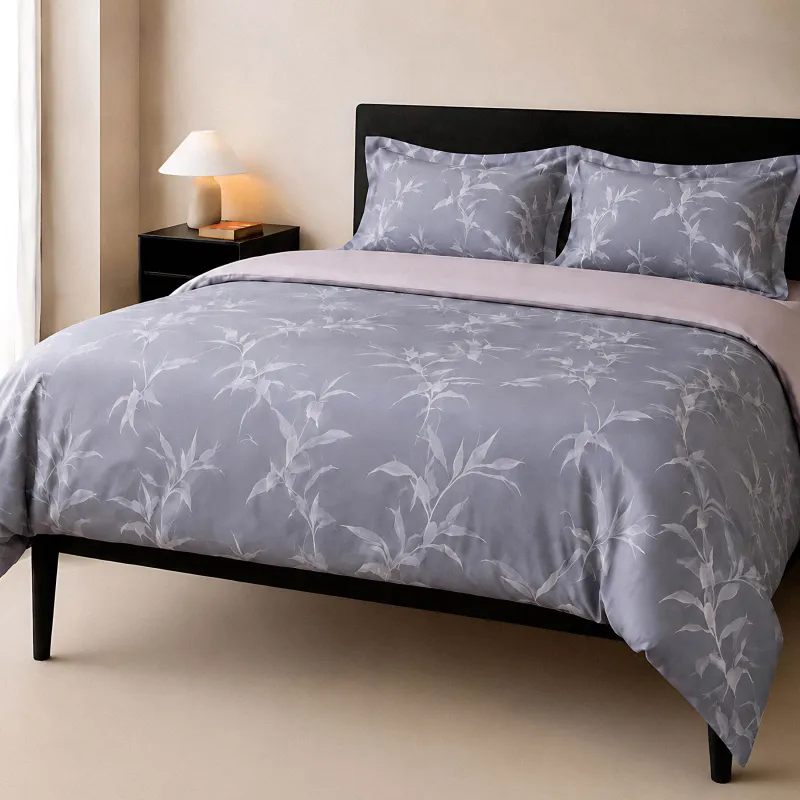 Bed linen set, euro, tencel 300 TC, gray-purple, Leaves,Tencel