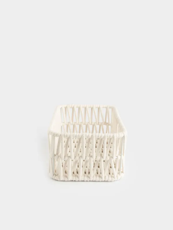 Storage basket, 34x24x14 cm, cotton / metal, rectangular, milky, Weaving, Cozy, image-4