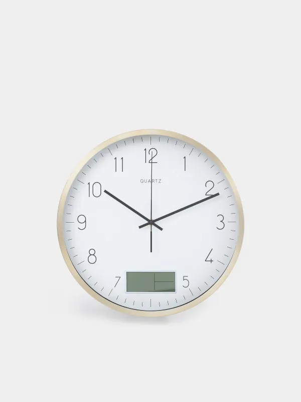Wall clock, 35 cm, with display, metal / glass, round, golden white, Dial, image-0