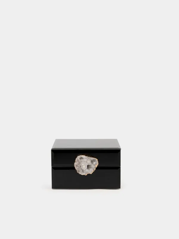 Jewelry box, 12x7 cm, glass, mirror, black, Glossy black, image-1