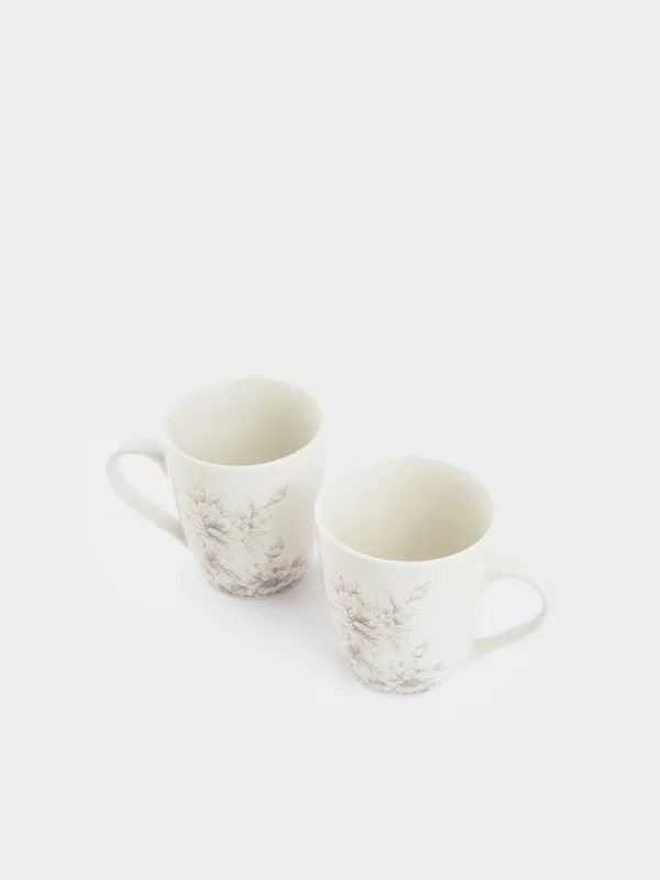 Mug, 350 ml, 2 pcs, porcelain P, white, Beige flowers, Maleo, image-2