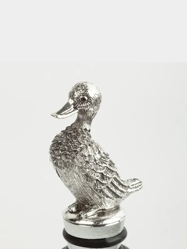 Beverage bottle stopper, 11 cm, metal, silver, Duck, Harmony, image-1