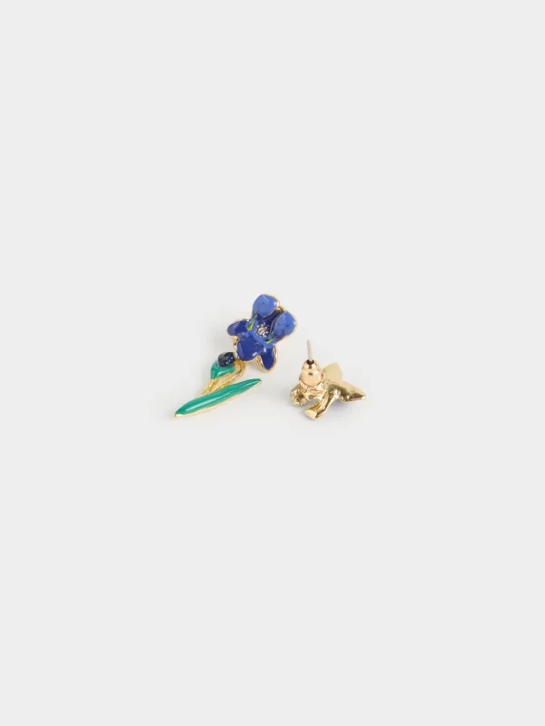 Stud earrings, 1/3 cm, 2 pieces, metal / acrylic, purple, Irises, Iris garden, image-2